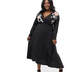 ASOS Design Curve embroidered wrap midi dress